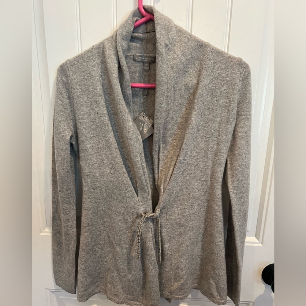 Nieman Marcus Grey Shawl Collar Cashmere Cardigan XS NWT